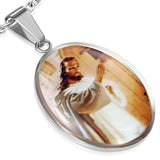 Stainless Steel Picture Necklace... Jesus Knocking On Our Heart's Door