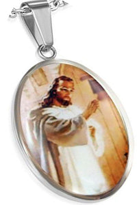 Stainless Steel Picture Necklace... Jesus Knocking On Our Heart's Door